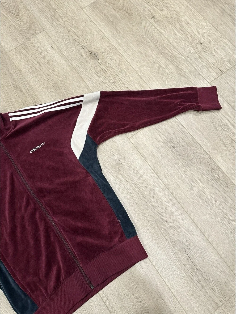 Retro Adidas Velour Tack Top Jacket Mens Medium Burgandy